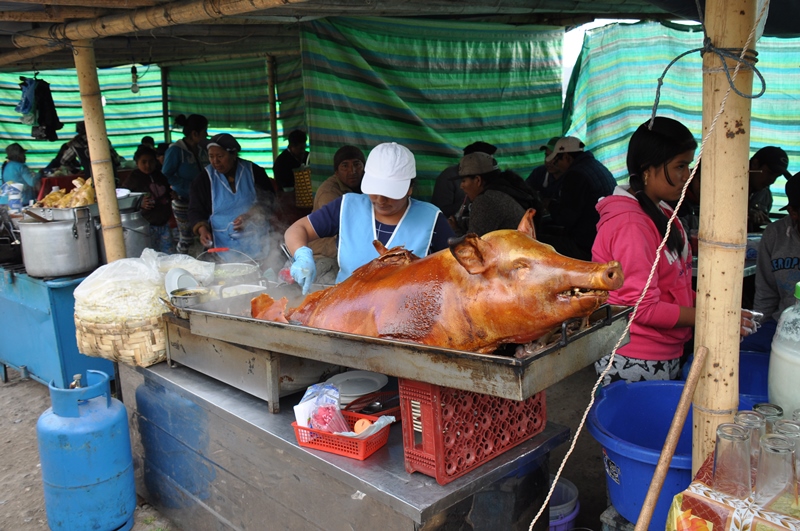 Helstægt svin på Otavalo marked
