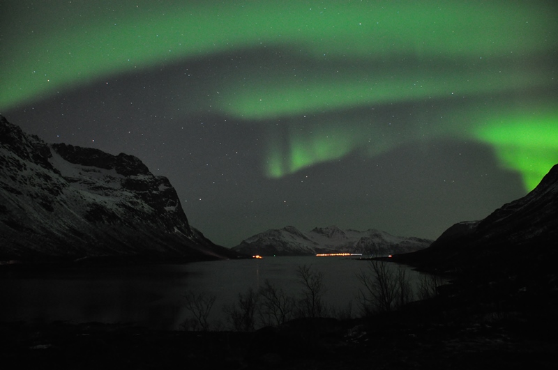 Nordlys ved fjorden