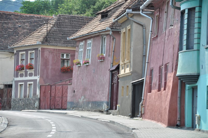 Farverige huse i Sighisoara, Transylvanien, Rumænien